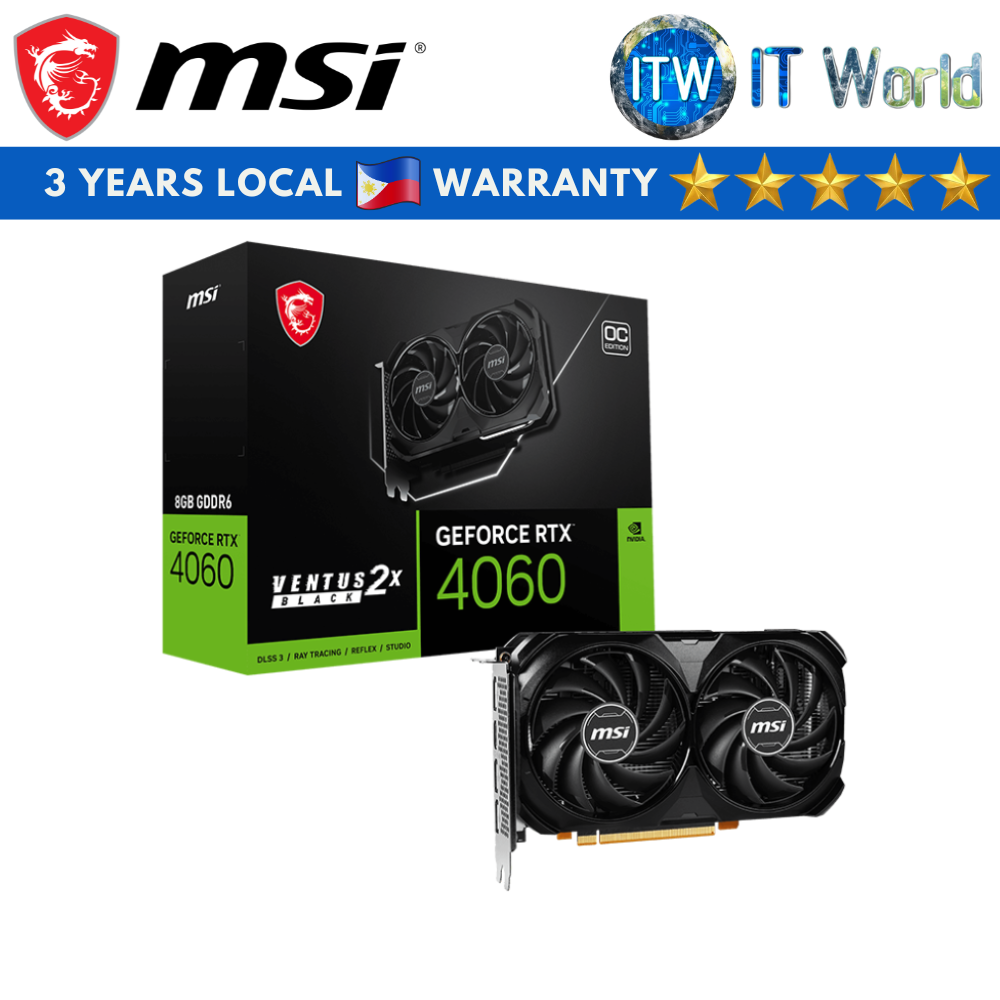 MSI Geforce RTX 4060 Ventus 2X Black 8GB GDDR6 OC Graphics Card