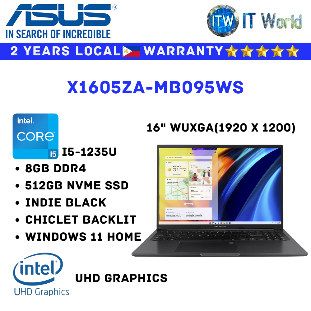 Asus Laptop Vivobook 16 | i5-1235U | DDR4 8GB | 512GB SSD | UHD (X1605ZA-MB065WS)