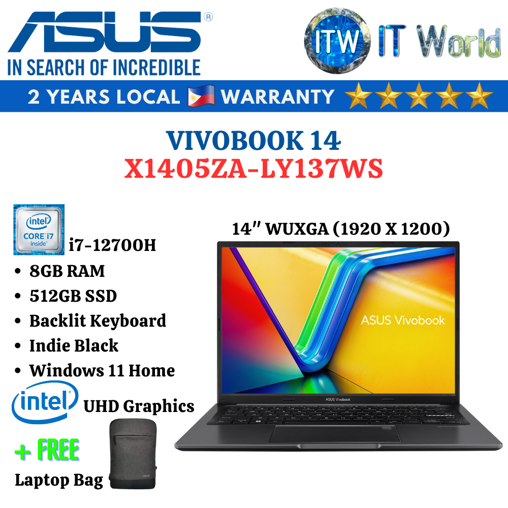 Asus Vivobook 14 14&quot; i7-12700H, WUXGA, 8GB RAM, 512GB SSD Laptop ITWorld (X1405ZA-LY137WS)