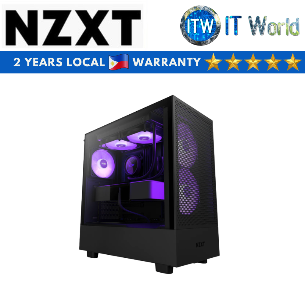 NZXT H5 Flow RGB Compact ATX Mid-Tower Tempered Glass PC Case with RGB Fans (Black)