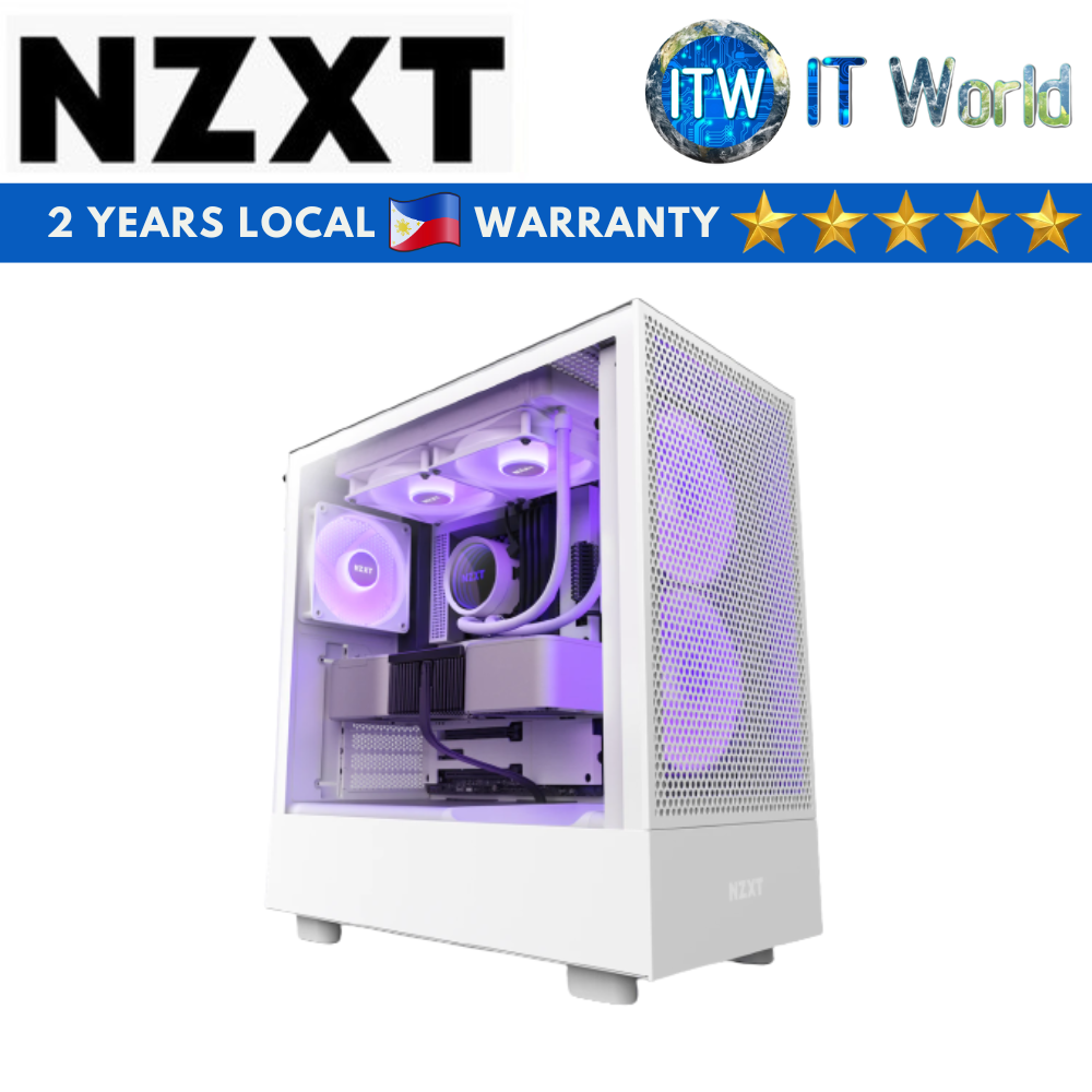 NZXT H5 Flow RGB Compact ATX Mid-Tower Tempered Glass PC Case with RGB Fans (White)