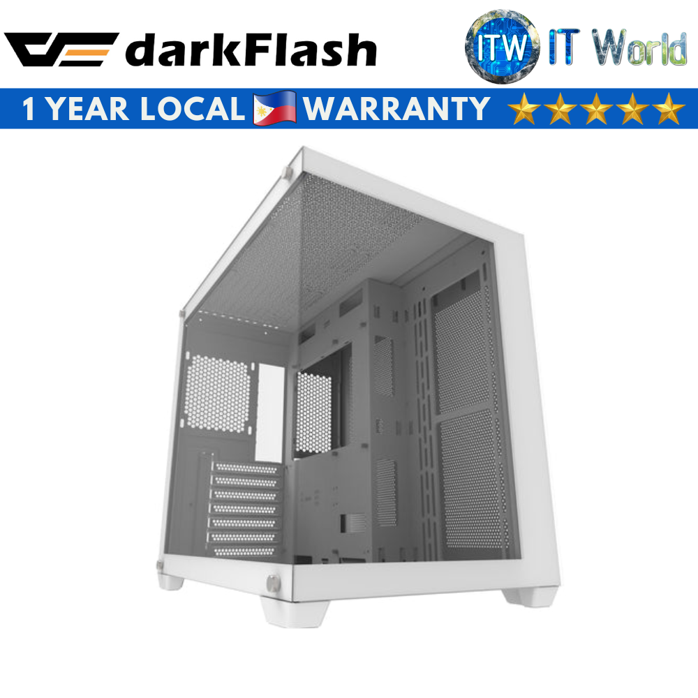 Darkflash C285P ATX Tempered Glass Side Panel Gaming PC Case (Black/White) (White)