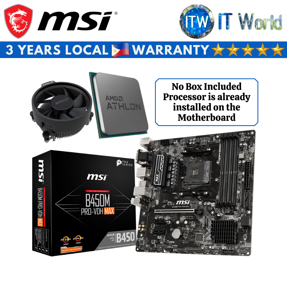 AMD Athlon 3000G (Tray type) Processor with MSI B450M Pro-VDH Max Motherboard Bundle