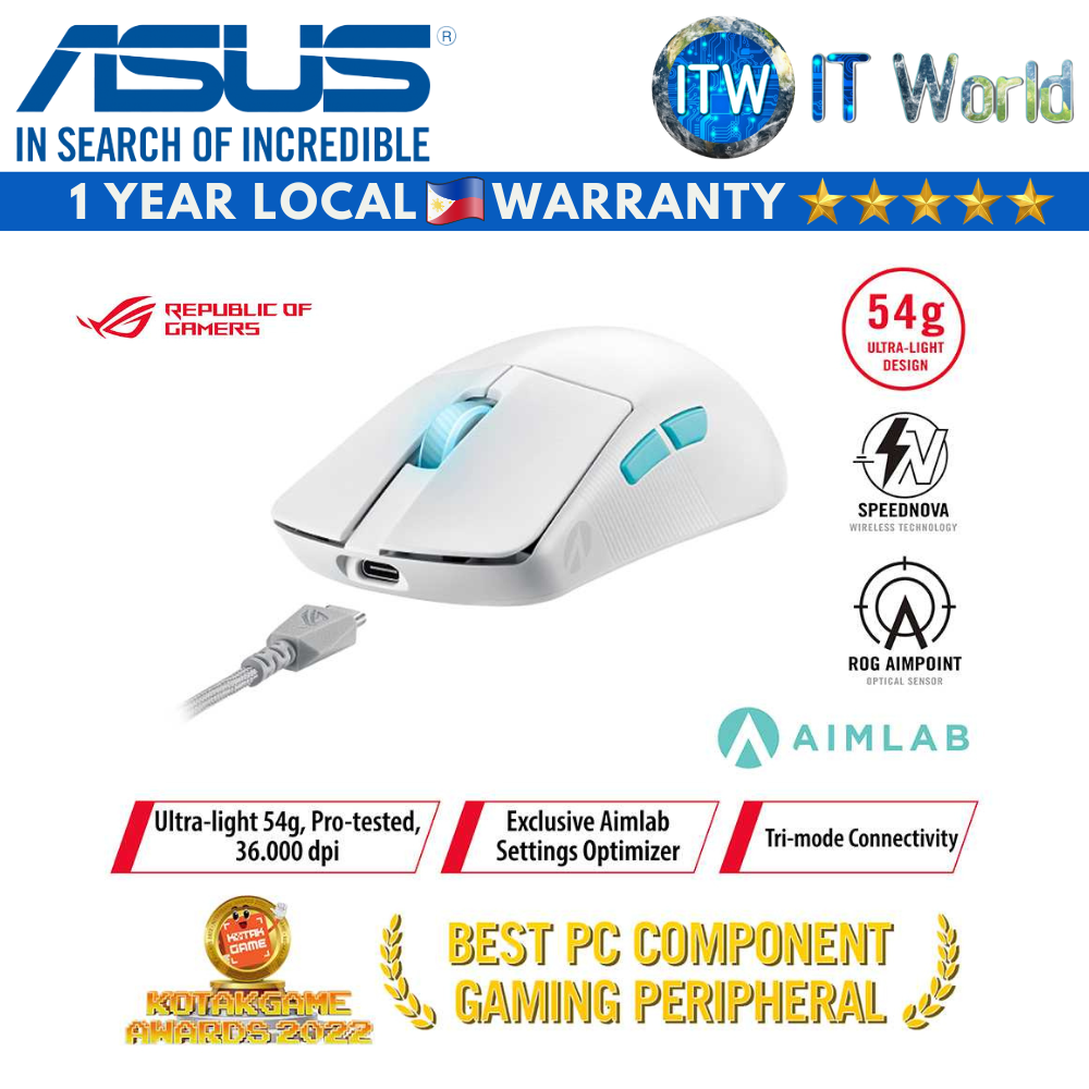 ASUS ROG P713 Harpe Ace Aim Lab Edition Ultra-Lightweight Wireless Gaming Mouse (White)