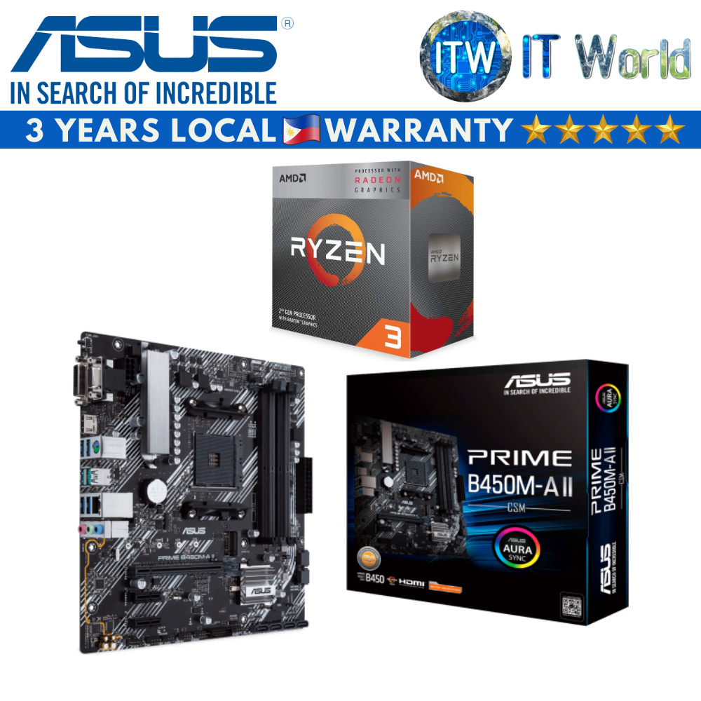 AMD Ryzen 3 3200G 4-Cores 8 Cores Desktop Processor with Asus Prime B450M-A II/CSM Motherboard Bundle