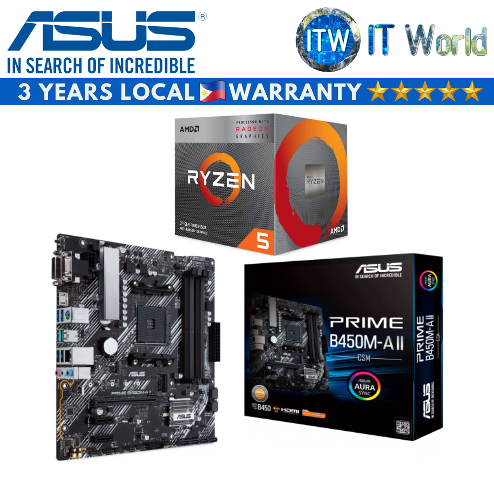 AMD Ryzen 5 3400G Desktop Processor with Asus Prime B450M-A II/CSM Motherboard Bundle