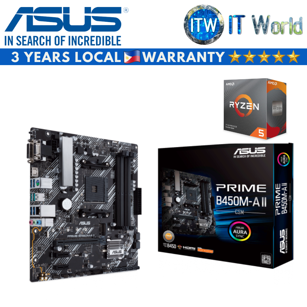 AMD RYZEN 5 3600 Processor with ASUS PRIME B450M-A II/CSM Motherboard Bundle