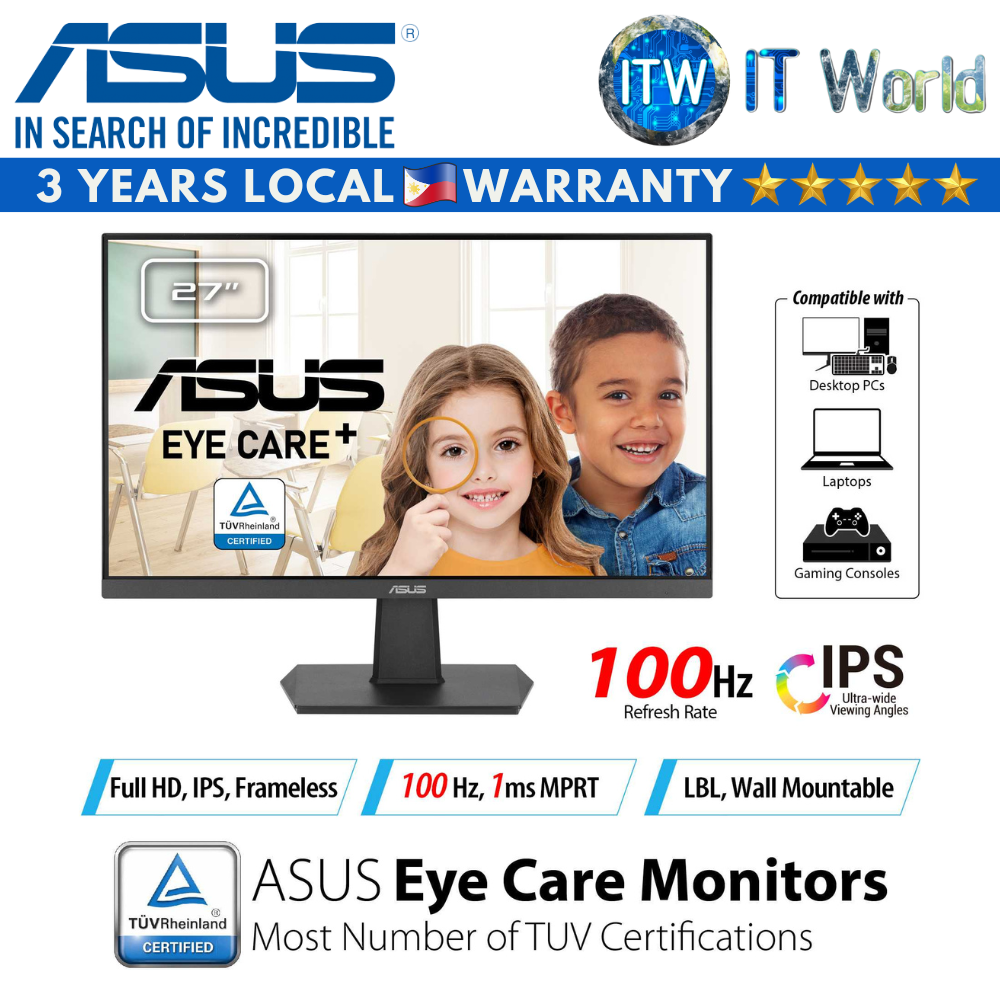 ASUS VA27EHF / 27&quot; FHD / 100Hz / IPS / 1ms Flicker-free Frameless Gaming Monitor