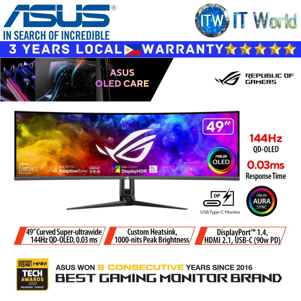 ASUS Gaming Monitor ROG Swift OLED PG49WCD 49&quot; (5120x1440) / 144Hz / QD-OLED / 0.03ms GTG