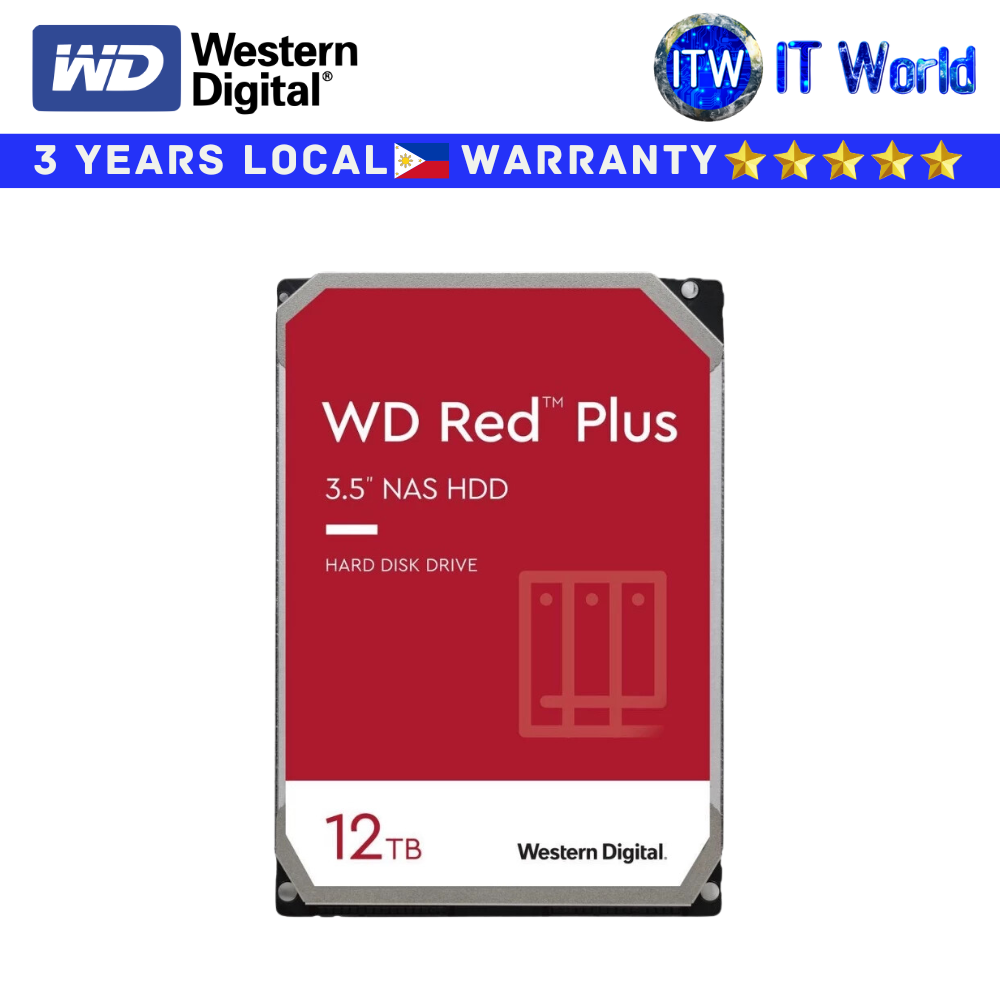 Western Digital Hard Drive HDD WD Red Plus 12TB NAS 3.5&quot; SATA 6 GB/s 512MB Cache (WD120EFBX) 1E6