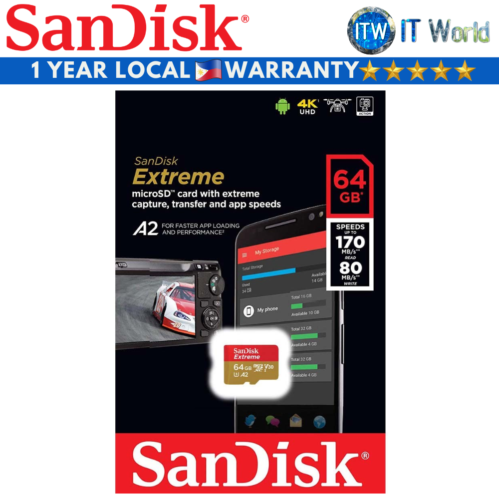 SanDisk Extreme microSDXC Memory Card 64GB (SDSQXAH-064G-GN6MN)