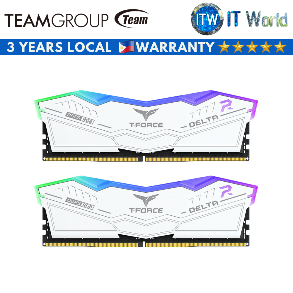 Teampgroup T-Force Delta RGB 32GB(2x16GB) CL32 6400Mhz DDR5 Desktop Memory (Black | White) (White)