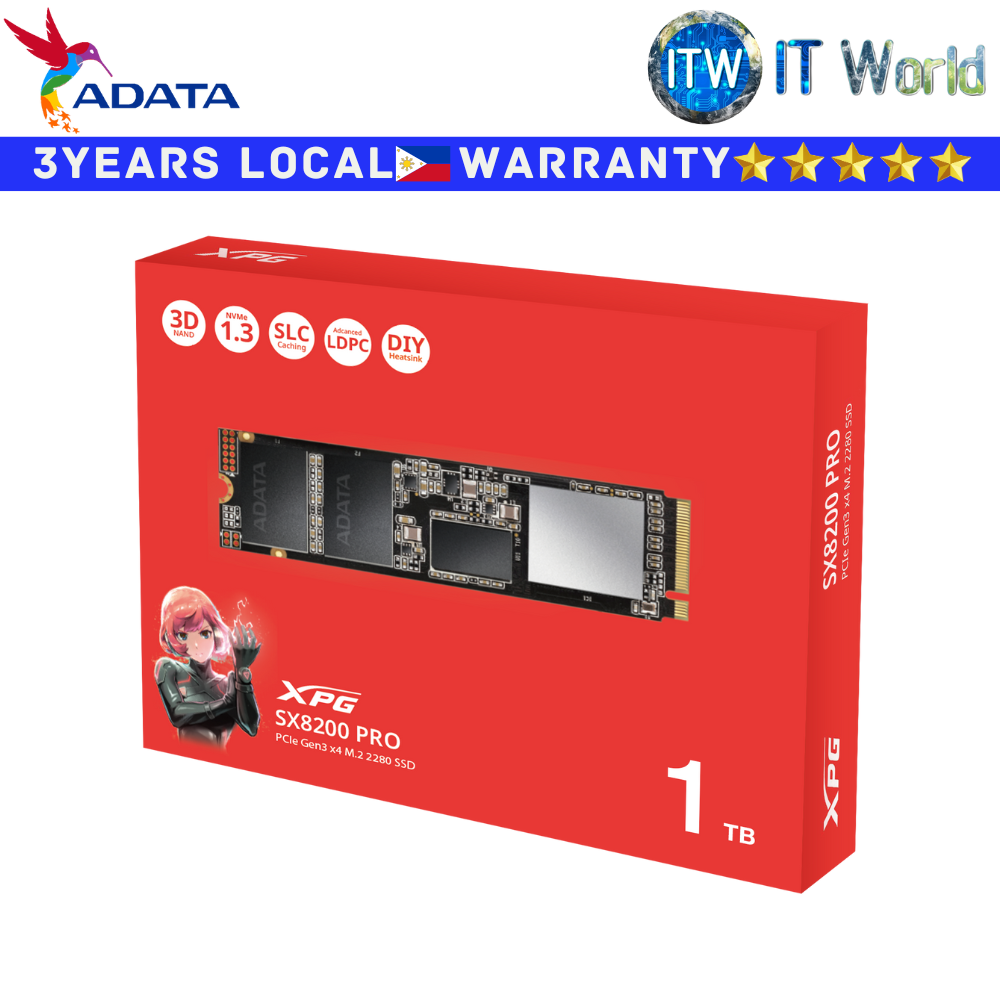 Adata 1TB SSD M.2 2280 M2 M 2 PCIe Gen3x4 XPG SX8200 Internal (ASX8200PNP-1TT-C)