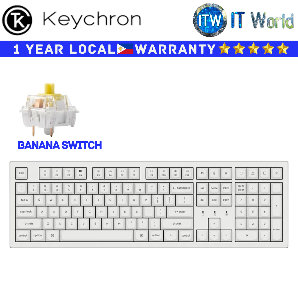 Itw | Keychron Mechanical Wireless Keyboard K10 Pro QMK/VIA White (Red | Banana | Brown Switch) (Banana Switch)