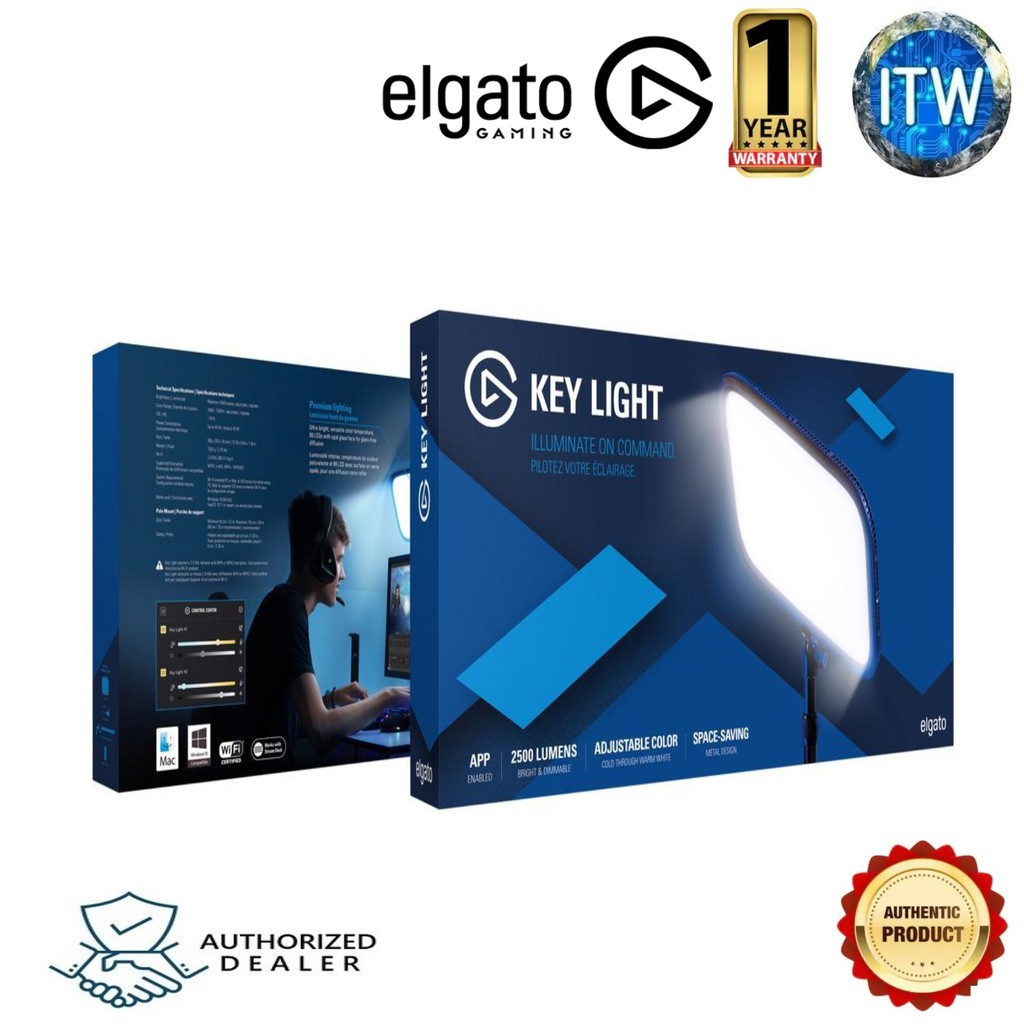 ELGATO Key Light - Professional Studio LED Panel with 2500 Lumens, Color Adjustable, App-Enabled - PC and Mac
