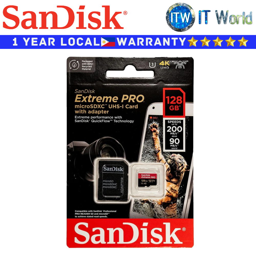 SanDisk SD Card Memory Card 128GB Extreme Pro microSDXC UHS-I Card (SDSQXCD-128G-GN6MA)