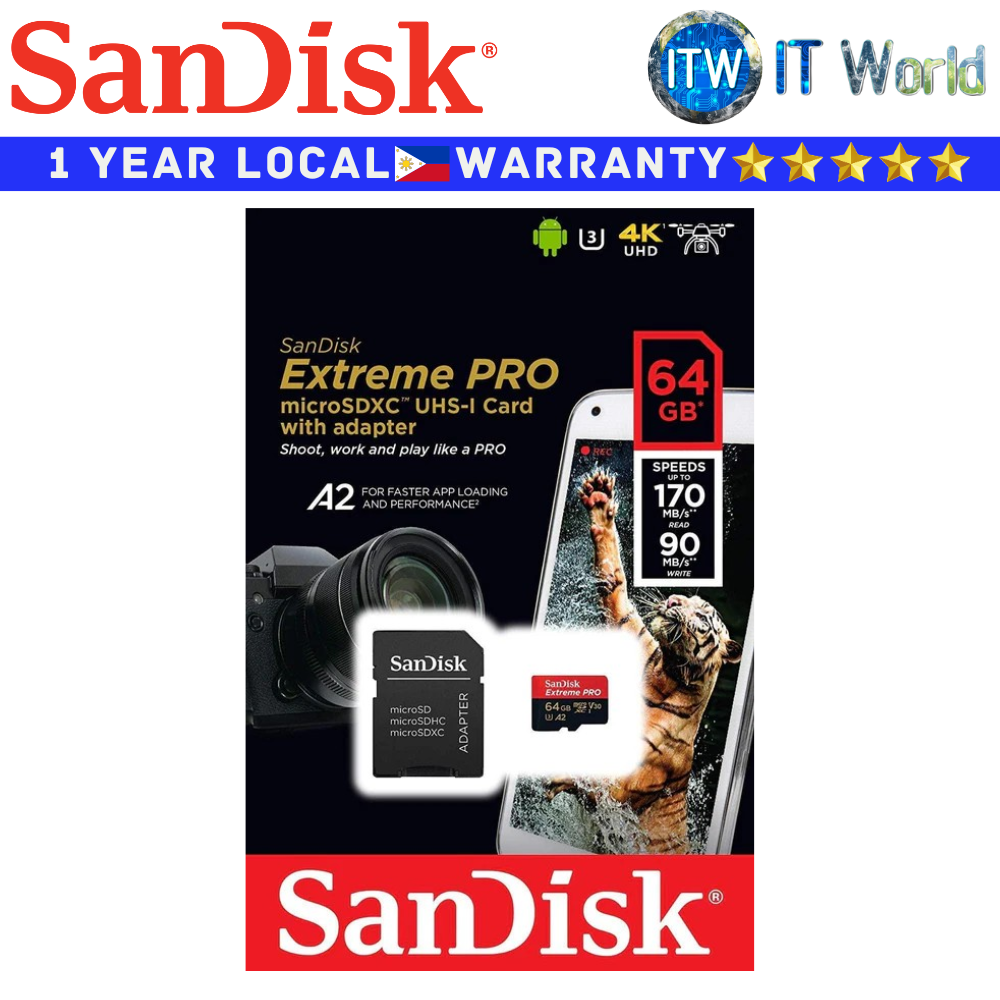 SanDisk SD Card Memory Card 64GB Extreme Pro microSDXC UHS-I Card (SDSQXCU-064G-GN6MA)