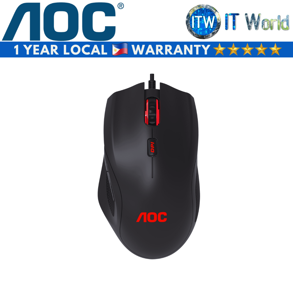 AOC Wired Gaming Mouse GM200 6 Keys USB 2.0 RGB Lighting Optical Ergonomic Design DPI Shift