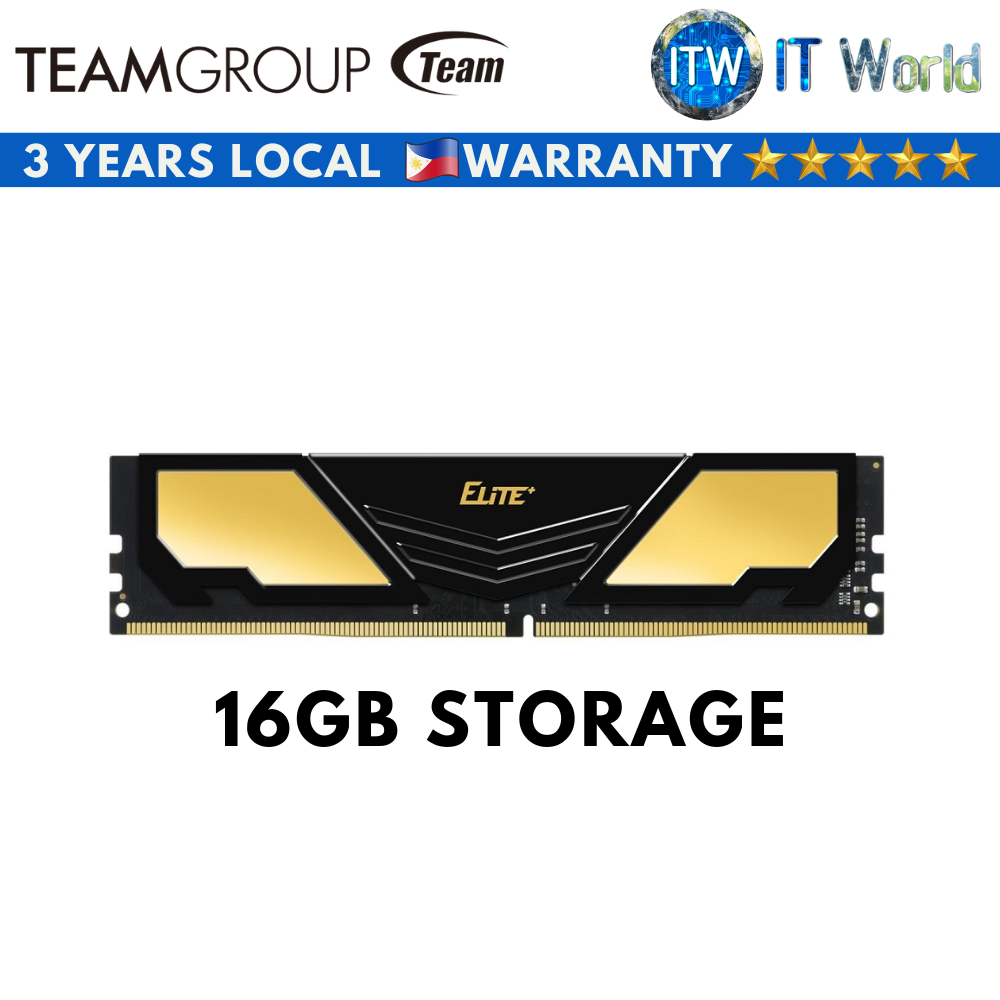 Teamgroup Elite Plus DDR4-3200 CL22 Desktop Memory RAM (Black/Gold) (16GB)