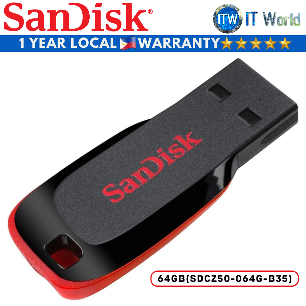 SanDisk USB Flash Drive Cruzer Blade USB 2.0 Black 64GB (SDCZ50-064G-B35)