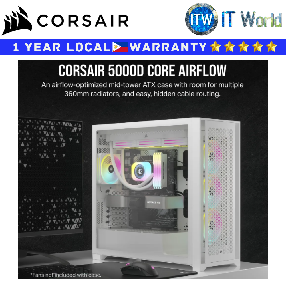 Corsair Computer PC Case 5000D Core Airflow White ATX Tempered Glass (CS-CC-9011262-WW)