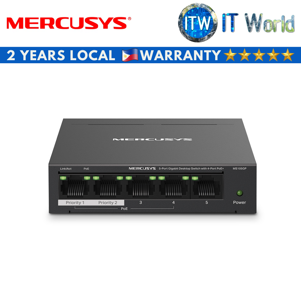 Mercusys MS105GP 5-Port Gigabit Desktop Switch with 4-Port PoE+