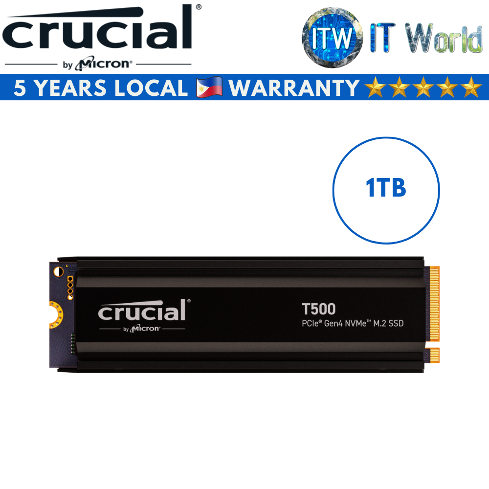 Crucial T500 PCIe Gen4 NVMe M.2 Internal SSD with heatsink (1TB | 2TB) (1TB)