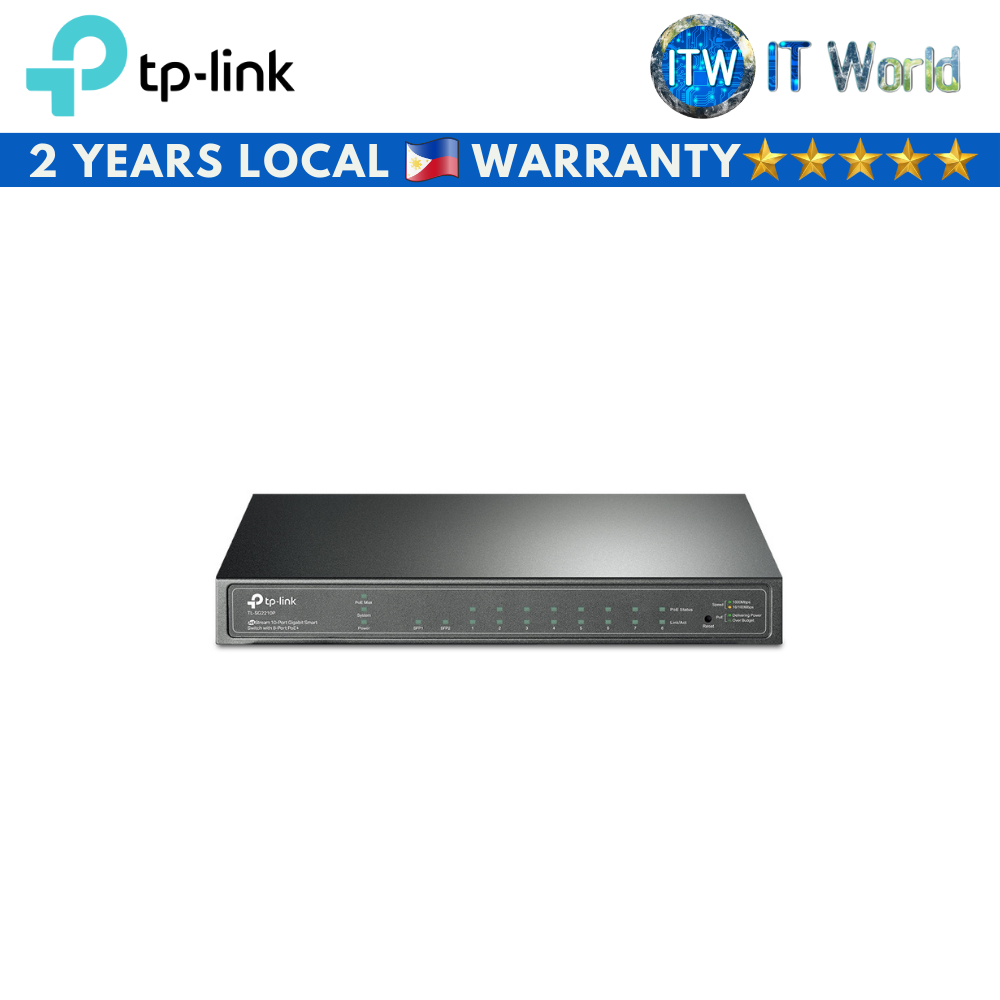 TP-Link TL-SG2210P JetStream 8-Port Gigabit Smart PoE+ Desktop Switch with 2 SFP Slots