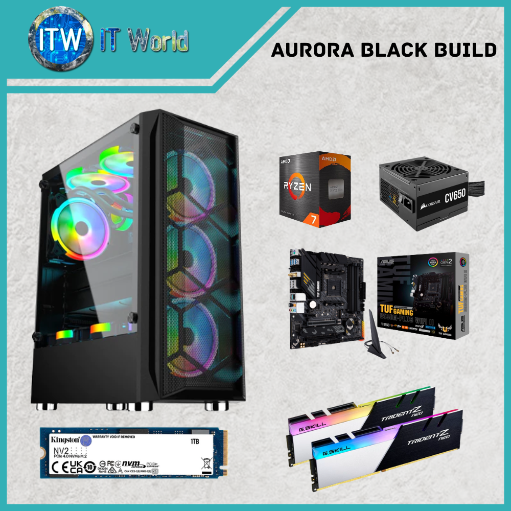Desktop Computer Set - Aurora Black Build | 5700G | B550M-PLUS | NV2 1TB | Aurora