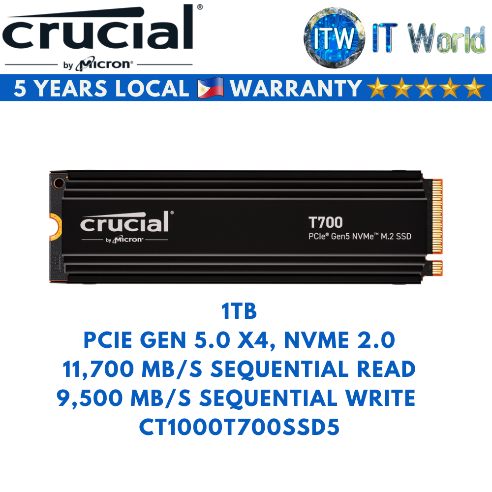 Crucial T700 PCIe Gen 5.0x4 NVMe M.2 2280 Internal SSD with Heatsink (1TB | 2TB | 4TB)