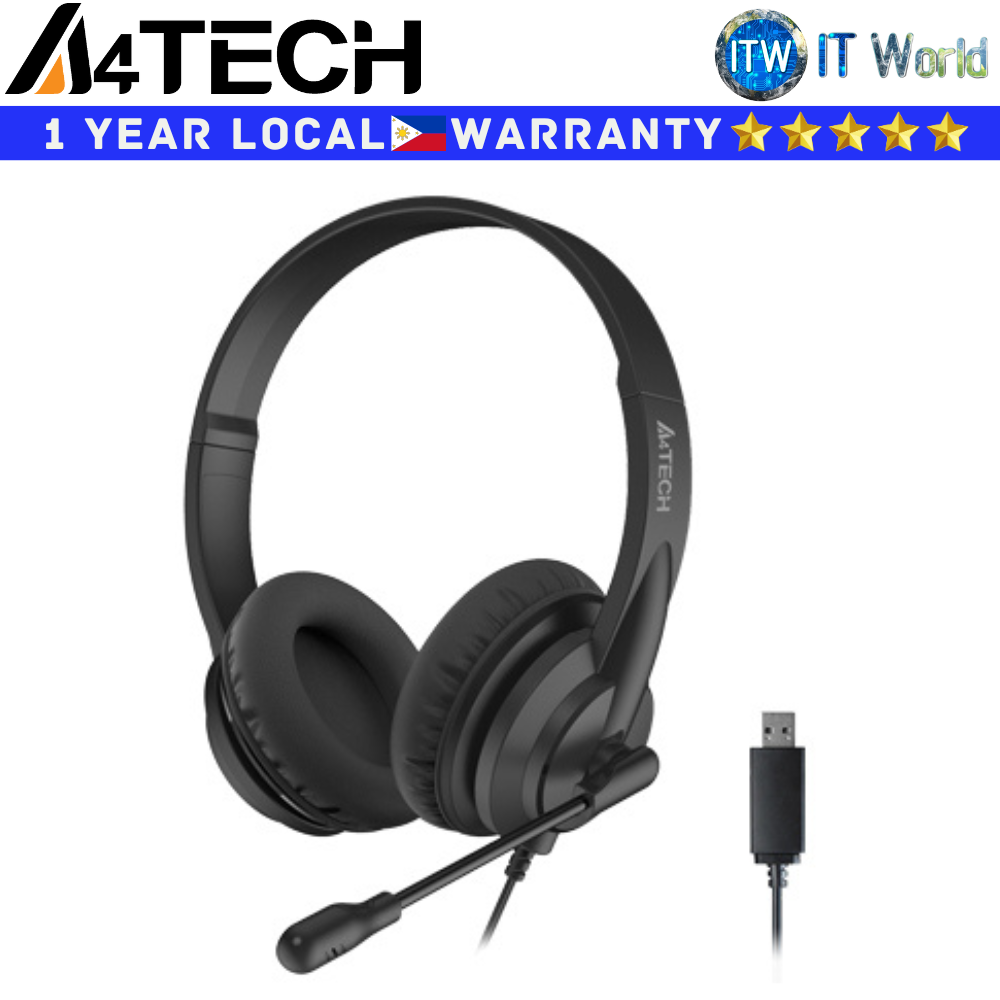 A4Tech Wired USB Headset Headphone HU-10 Black Light Weight Volume Control USB Sound Card