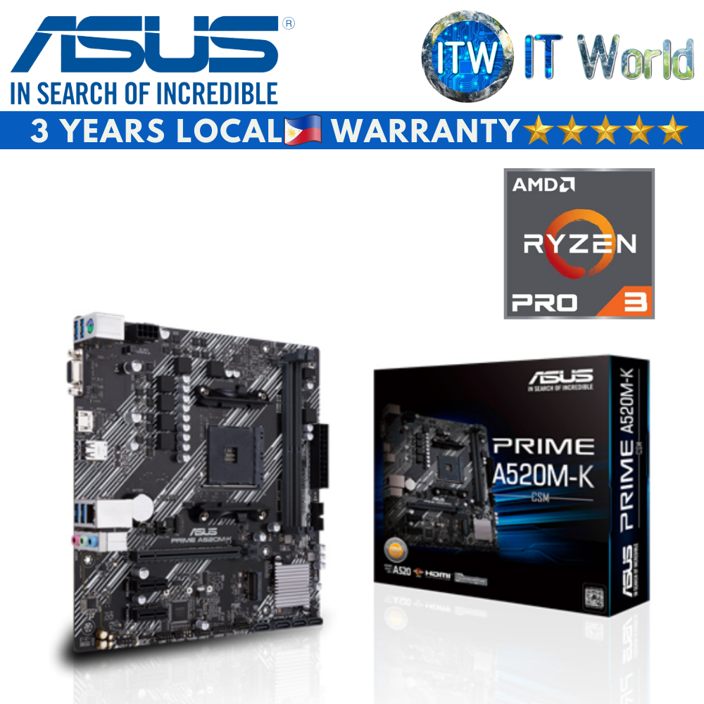 AMD Ryzen 3 PRO 4350G Processor with Asus Prime A520M-K/CSM microATX AM4 DDR4 Motherboard Bundle