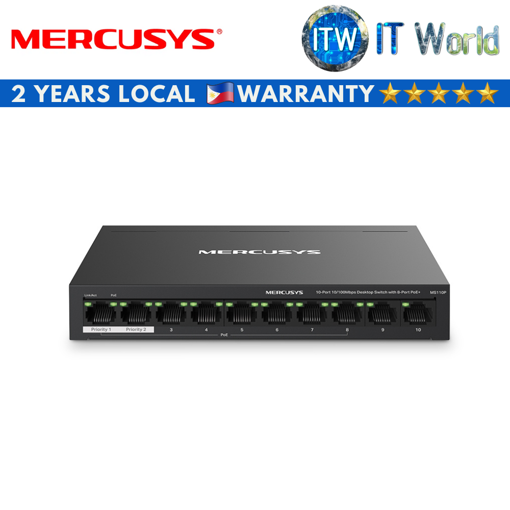 Mercusys MS110P 10-Port 10/100Mbps Desktop Switch with 8-Port PoE+