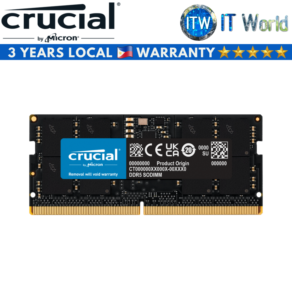 Crucial 32GB DDR5-5200Mhz CL42 Unbuffered SODIMM Laptop Memory (CT32G52C42S5)