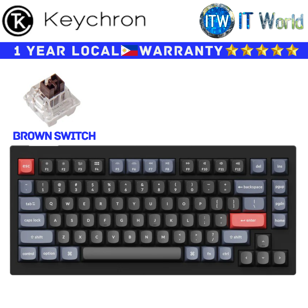 Keychron Wired Mechanical Keyboard V1 QMK Carbon Black Fully Assembled (Brown Switch)