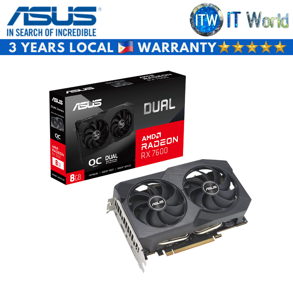 ASUS Dual Radeon RX 7600 OC Edition 8GB GDDR6 Graphics Card (DUAL-RX7600-O8G-V2)