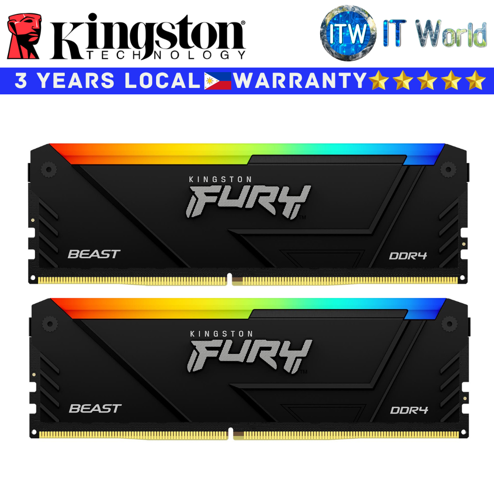 Kingston DDR4 RAM 32GB (2x16GB) DDR4-3200Mhz Fury Beast RGB Desktop Memory (KF432C16BB2AK2/32)