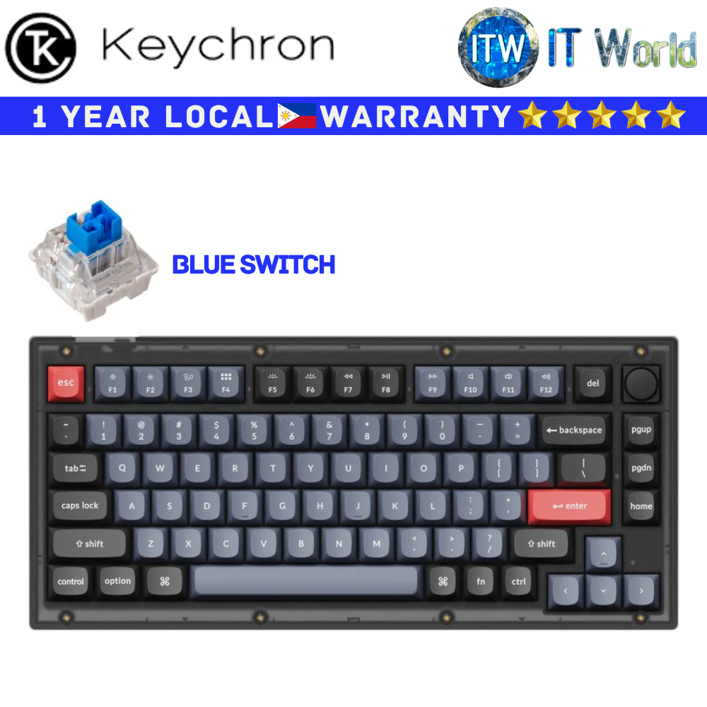 Keychron Wired Mechanical Keyboard V1 Frosted Black Fully Assembled Knob Blue Switch (V1-C2)