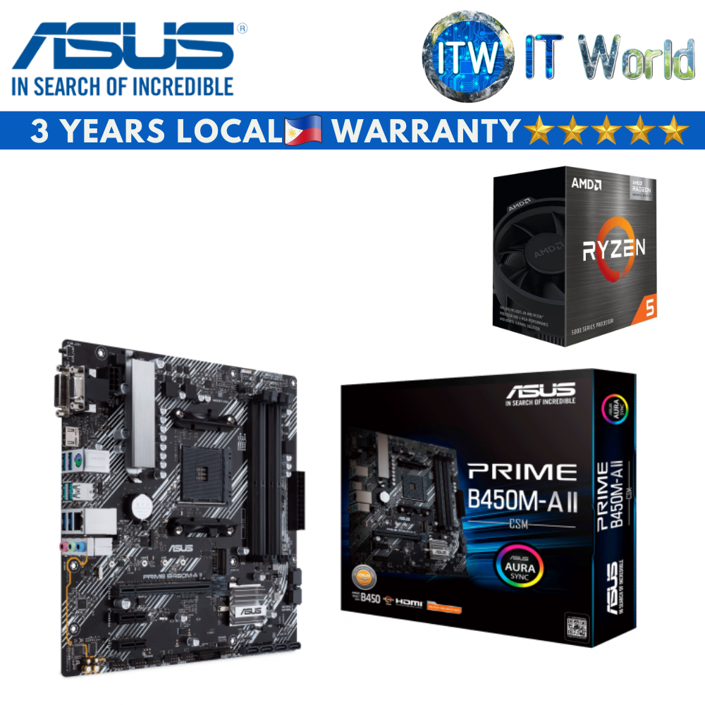 AMD Ryzen 5 5500GT Processor with Asus Prime B450M-A II/CSM micro-ATX AM4 DDR4 Motherboard Bundle