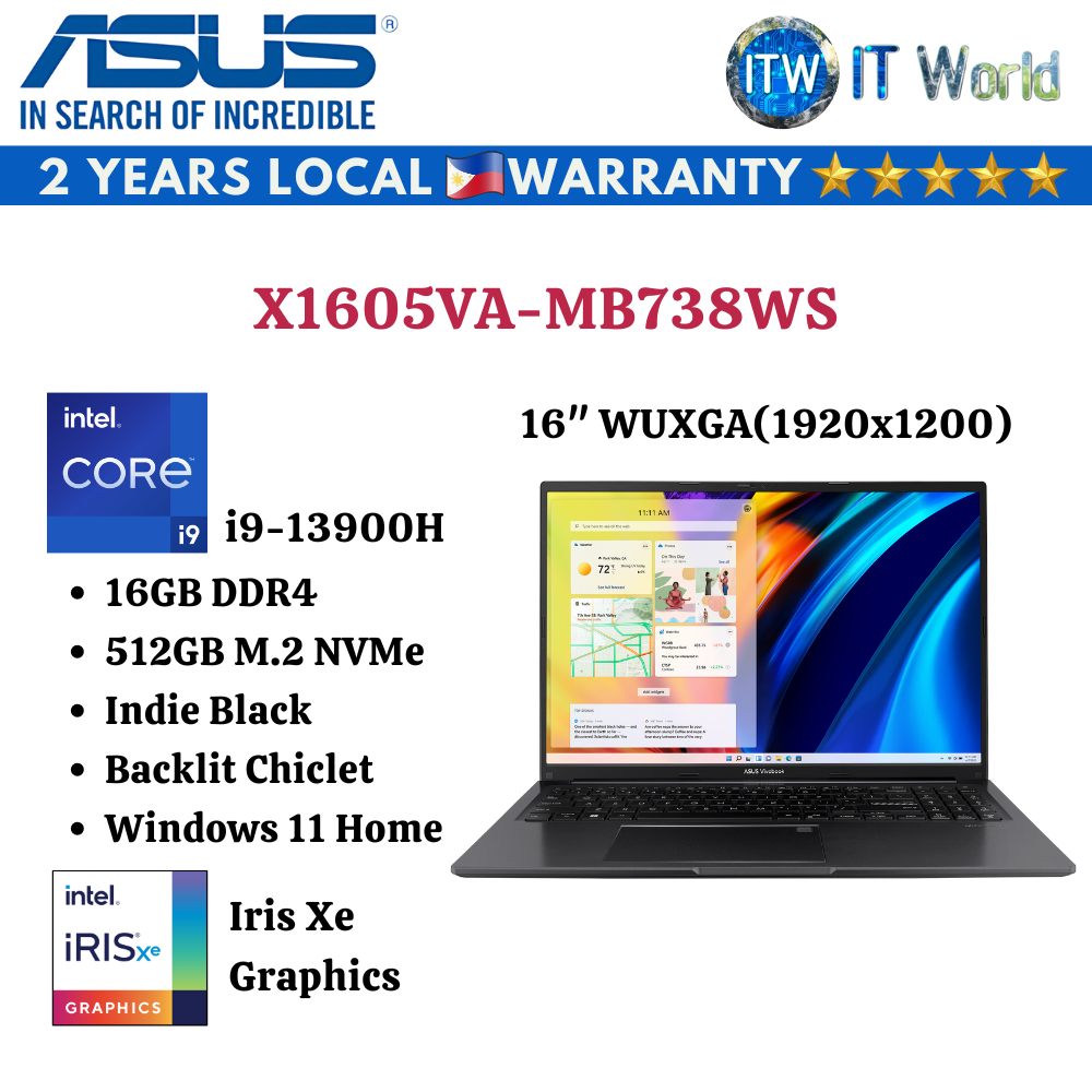 Asus Laptop Vivobook 16 | i9-13900H | DDR4 16GB | 512GB SSD | X1605VA-MB738WS