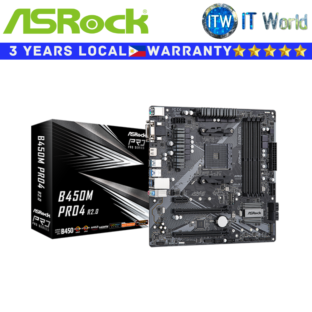 ASRock Motherboard B450M Pro4 R2.0 microATX AM4 DDR4