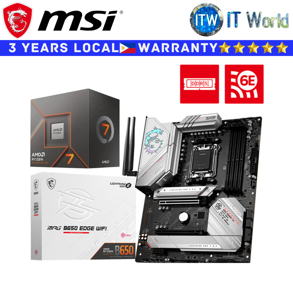 MSI Bundle Ryzen Motherboard AMD 7 8700F Processor with MPG B650 Edge Wifi