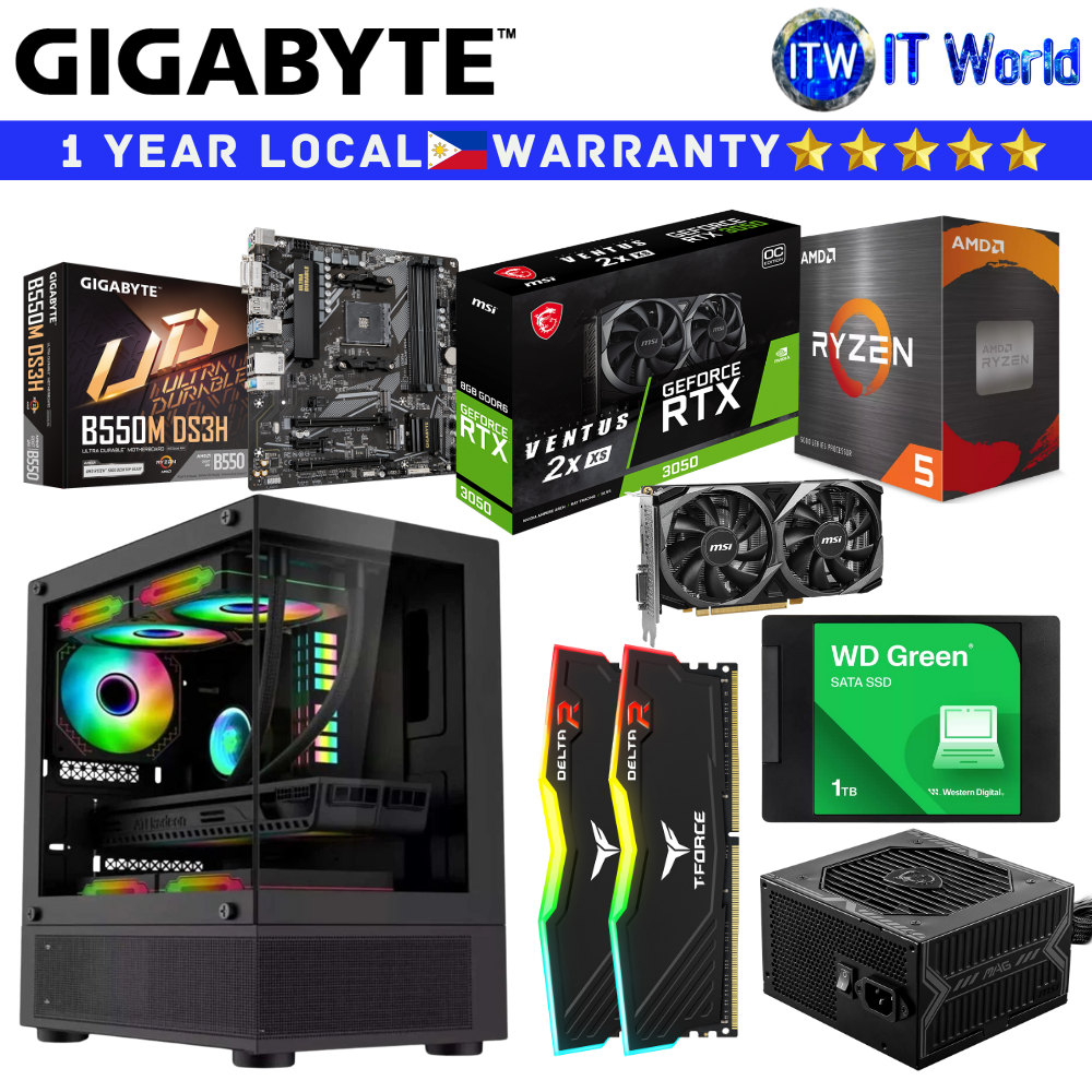 PC Desktop Computer Build Gigabyte Airborne Build 5 5600X B550M DS3H RTX 3050 32GB RAM 1TB SSD