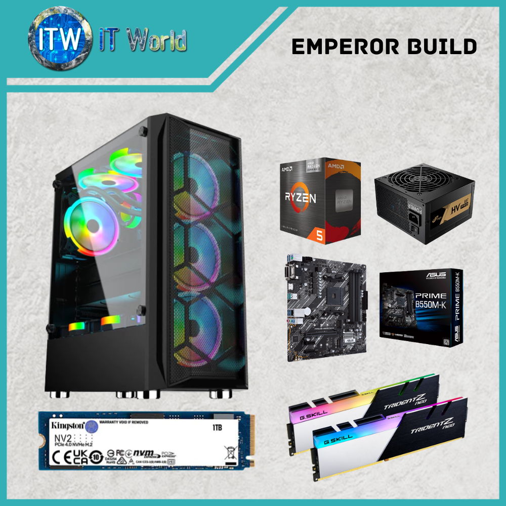 Desktop Computer Set - Emperor Build | 3400G | A520M-K/CSM | NV2 1TB | Ruby