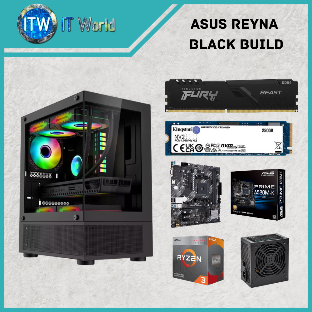 Desktop Computer Set - Asus Reyna Black Build | 3200G | A520M-K/CSM | NV2 250GB | Reyna Black