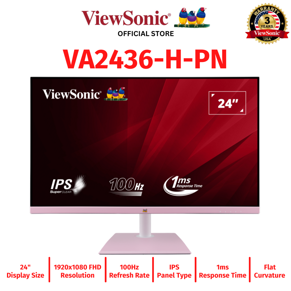 Viewsonic Monitor VA2436-H-PN 24&quot; (1920 x 1080 FHD) / 100Hz / IPS / 1ms Flicker-free (Pink)