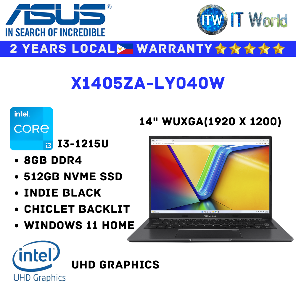 Asus Laptop Vivobook 14 | i3-1215U | DDR4 8GB | 512GB SSD | UHD (X1405ZA-LY040W)