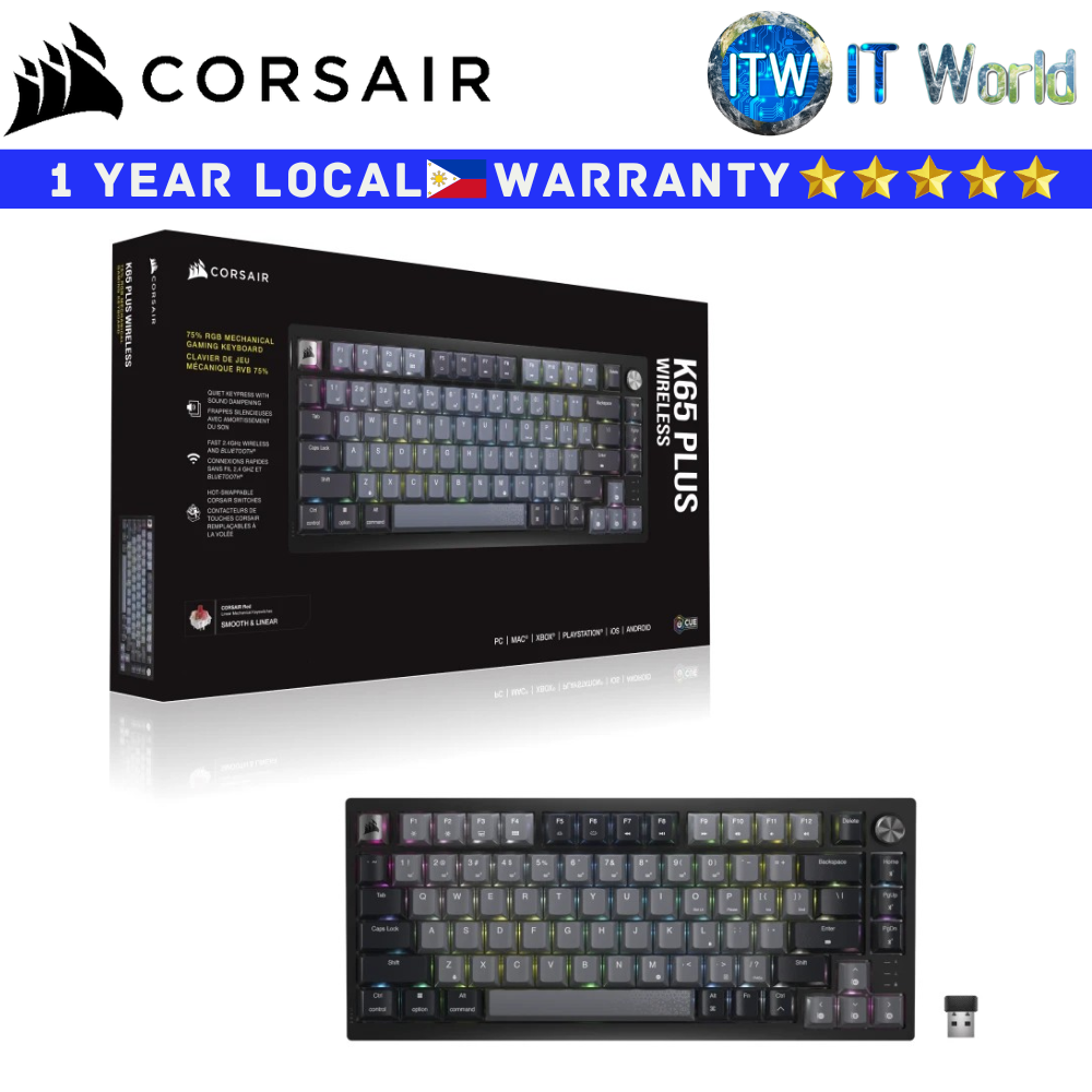 Corsair Wireless Mechanical Gaming Keyboard K65 Plus 75% RGB MLX Red Switch (CS-CH-91D401L-NA)