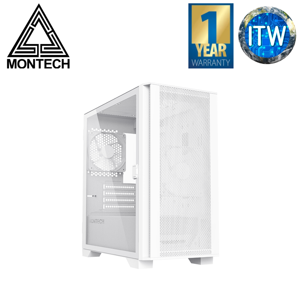 Montech Air 100 Lite Mini Tower Tempered Glass PC Case (Black/White) (White)