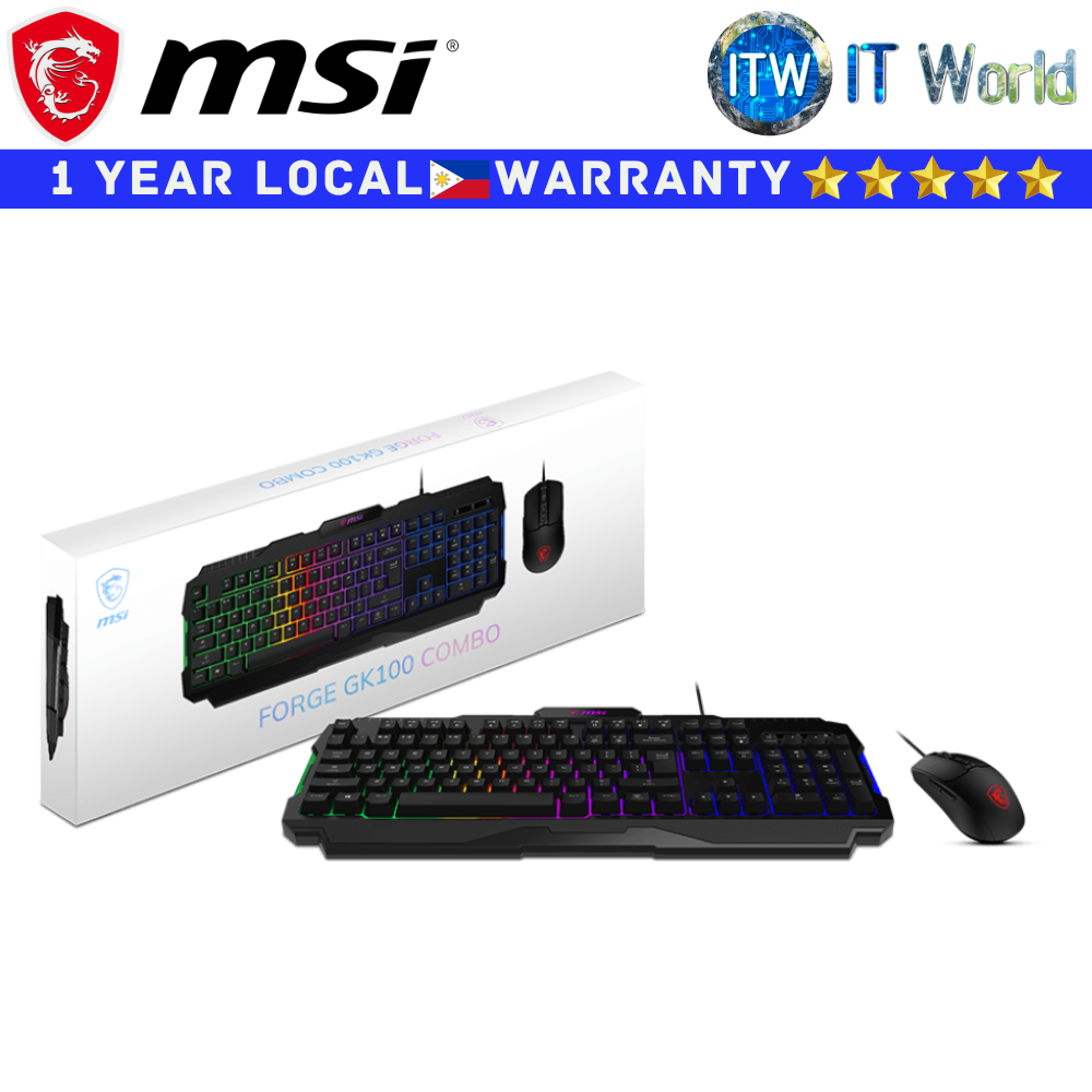 Itw | MSI Gaming Wired Keyboard and Mouse Forge GK100 Combo RGB Backlight USB 2.0 Optical